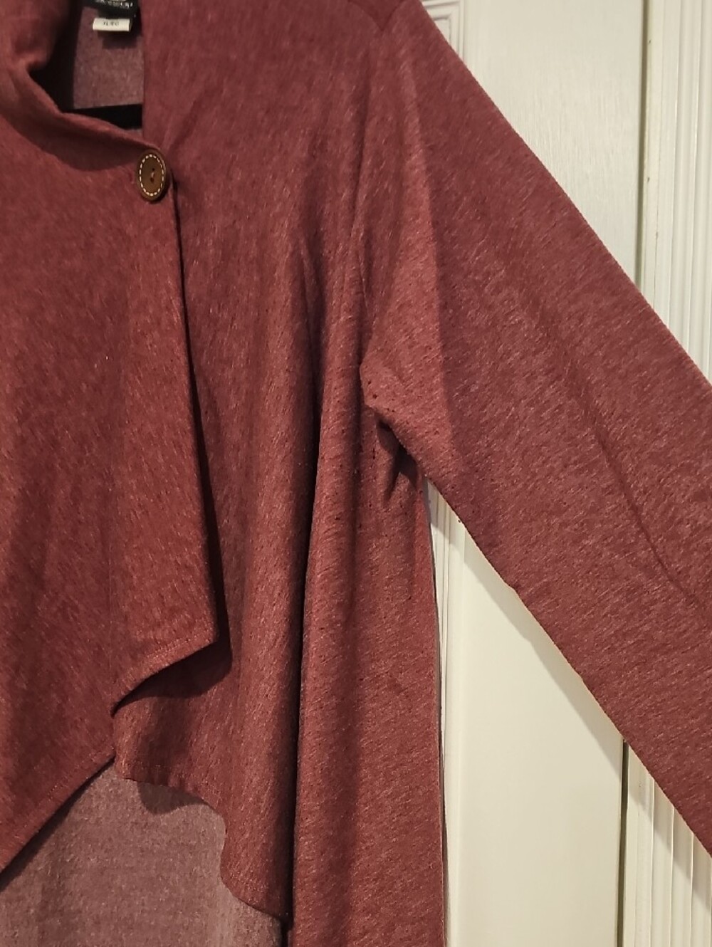 bobeau Draped Asymmetrical Cardigan in Rust Red - Picture 3 of 10